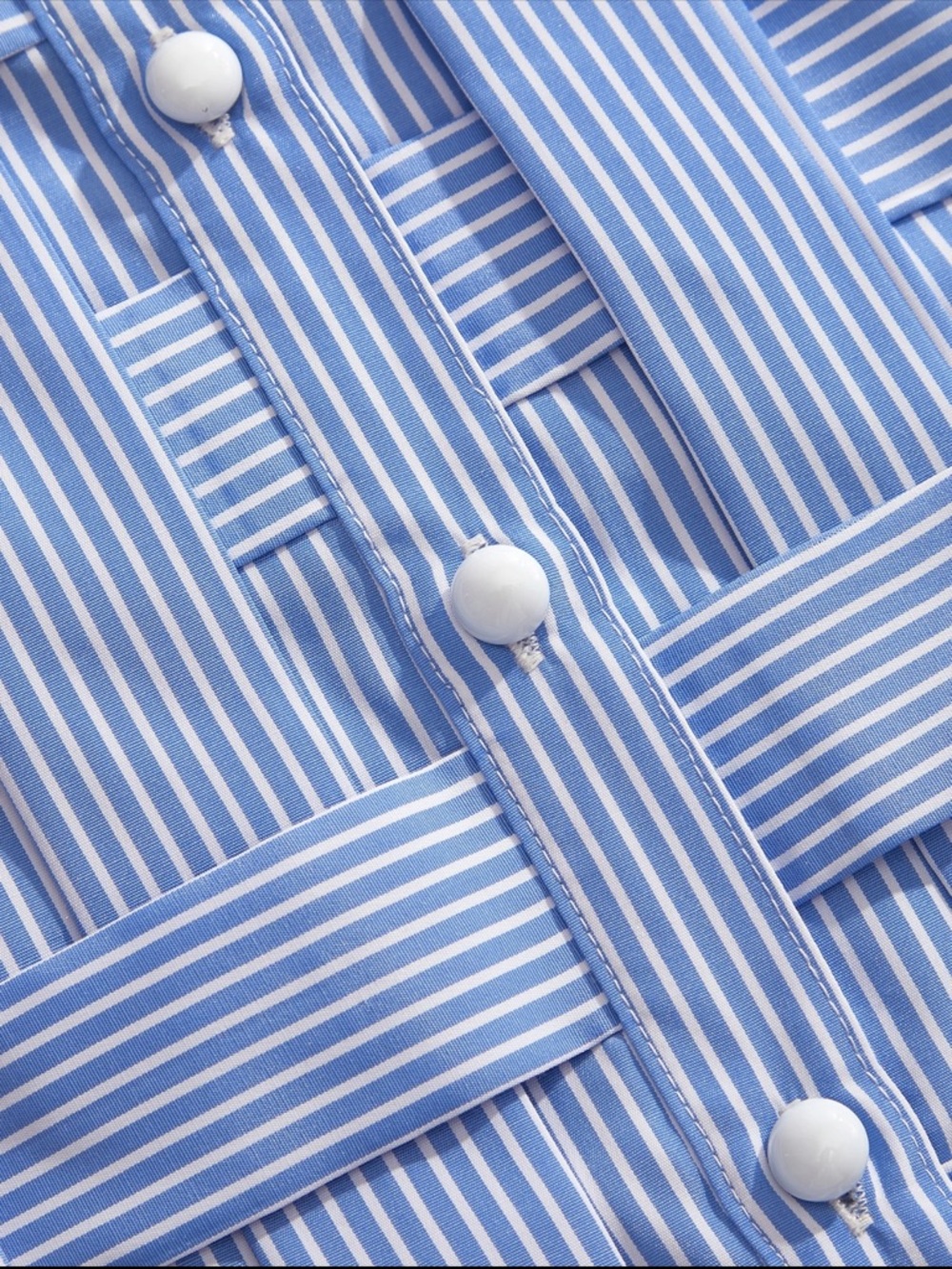 Classic Unique Panel Button Up Down Front Shirt Top Blouse Blue White - Picture 12 of 14